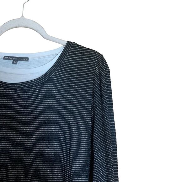 Elliott Lauren Size Medium Multicolor Metallic Stripe Layered Tunic Top Blouse - Picture 3 of 8